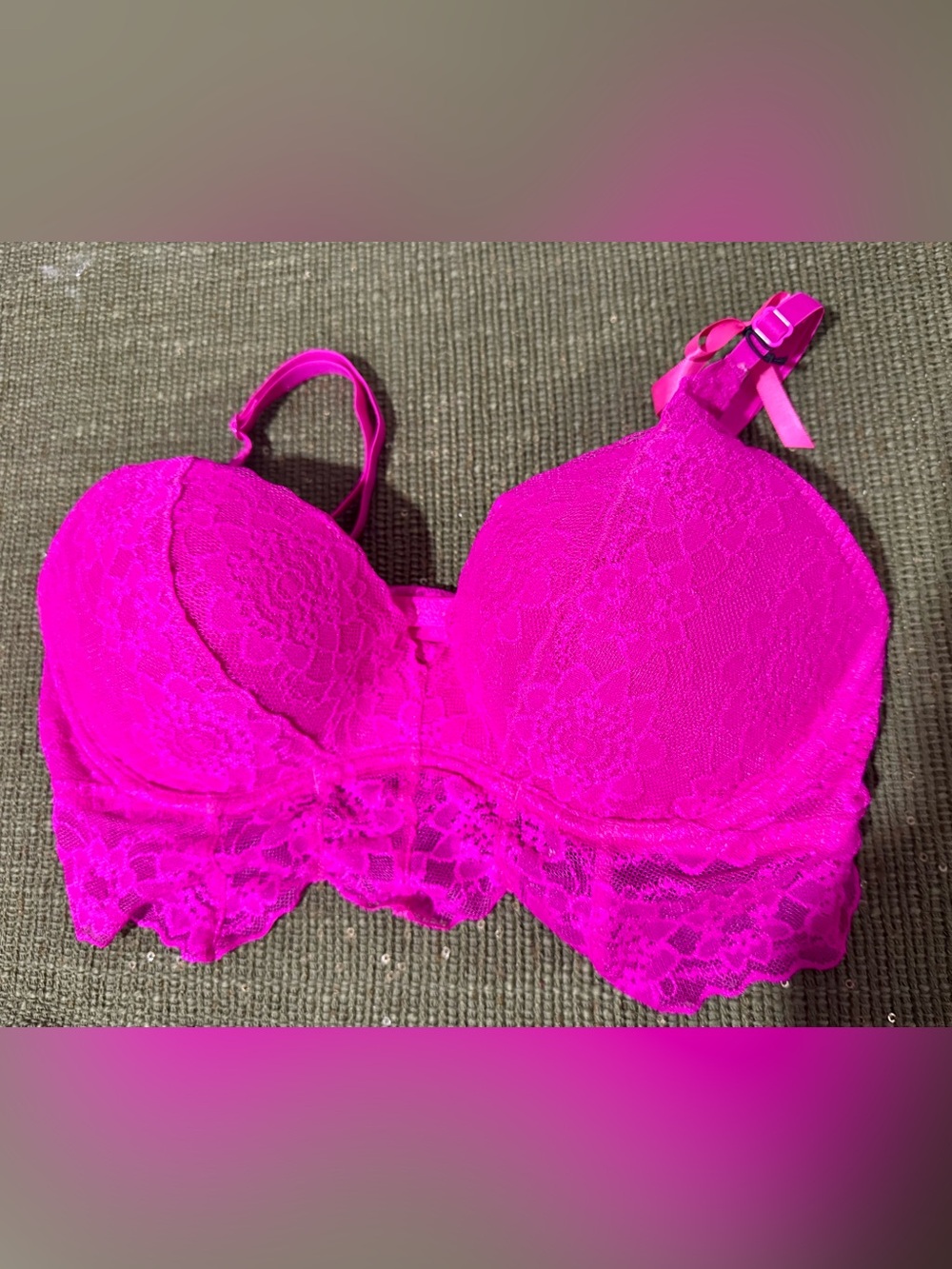 PINK Victoria's Secret Bright Fuchsia Lace Longline Bra